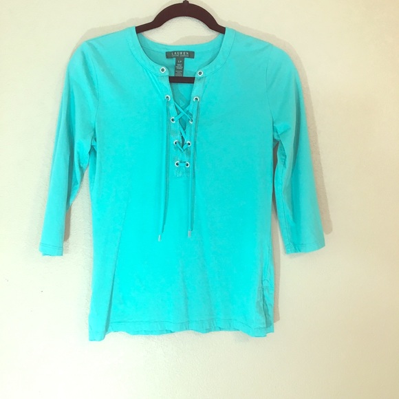 Lauren Ralph Lauren Tops - Ralph Lauren turquoise lace up cotton top small